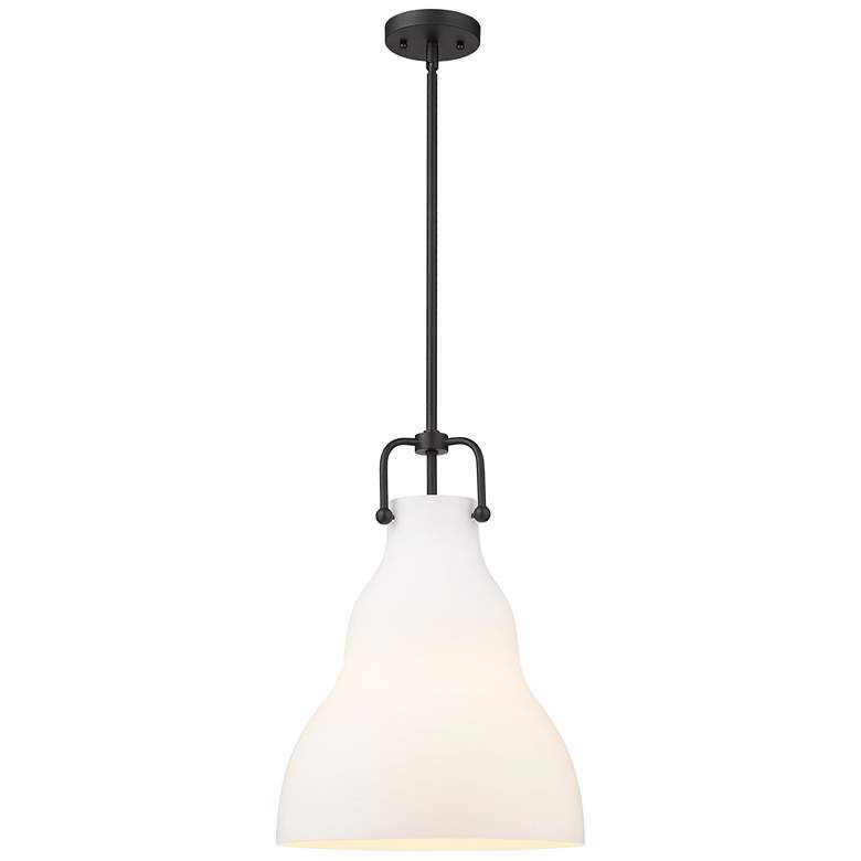Image 1 Haverhill 14" Matte Black Stem Hung Pendant w/ Matte White Shade