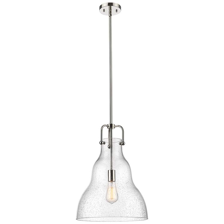 Image 1 Haverhill 14" Polished Nickel LED Stem Hung Pendant With Seedy Shade