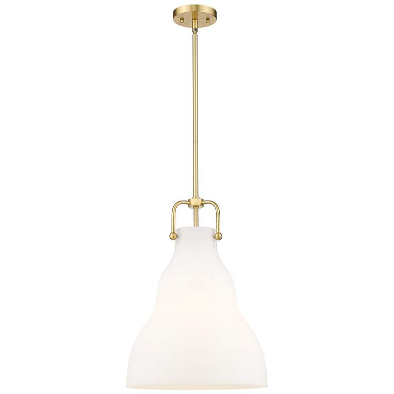 Image 1 Haverhill 14 inch Satin Gold LED Stem Hung Pendant With Matte White Shade