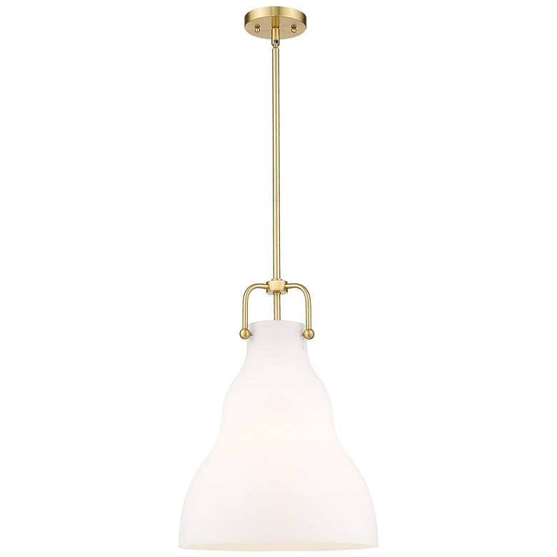 Image 1 Haverhill 14" Satin Gold LED Stem Hung Pendant With Matte White Shade