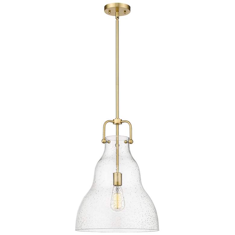 Image 1 Haverhill 14" Satin Gold Stem Hung Pendant w/ Seedy Shade
