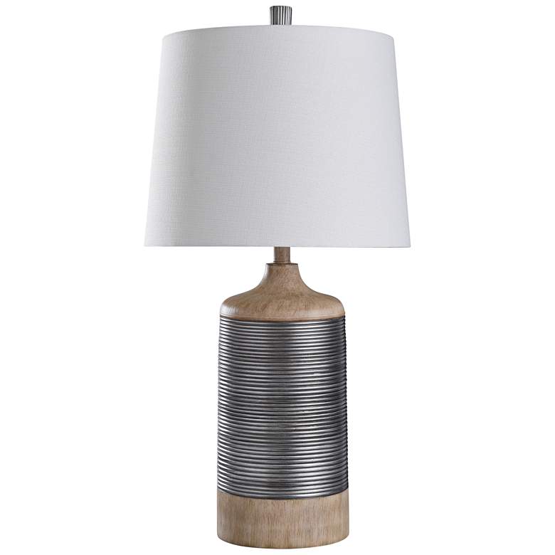 Image 1 Haverhill 32" Light Tan Wood and Silver Cylindrical Table Lamp