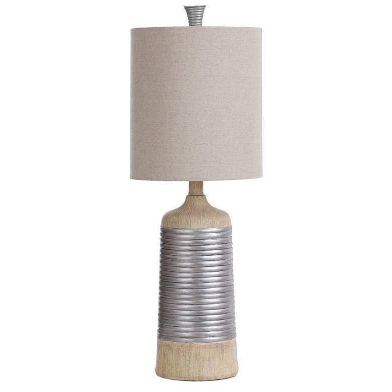 Image 1 Haverhill Coil Banded Table Lamp - Natural Pine &amp; Silver - Tan Shade