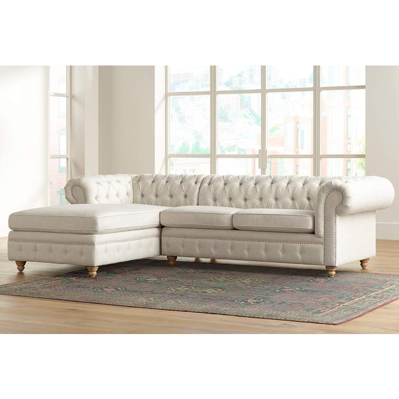 Image 1 Haverhill Tufted Natural Cream Linen Left-Hand Facing Chaise