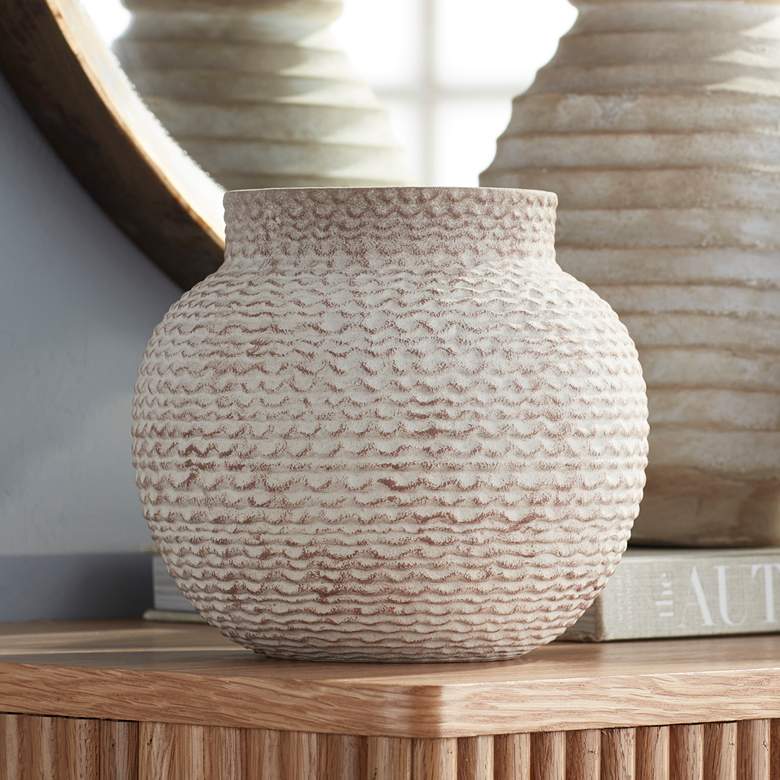 Image 2 Havi 7"H White with Rust Antique Chevron Decorative Vase