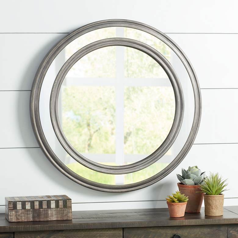 Image 1 Havlock Brown Double Pane Wood 30 1/2 inch Round Wall Mirror