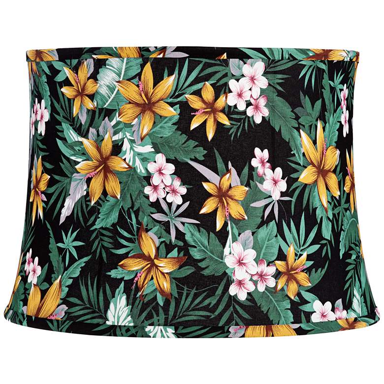 Image 1 Hawaiian Flower Print Drum Lamp Shade 14x16x11.5 (Spider)