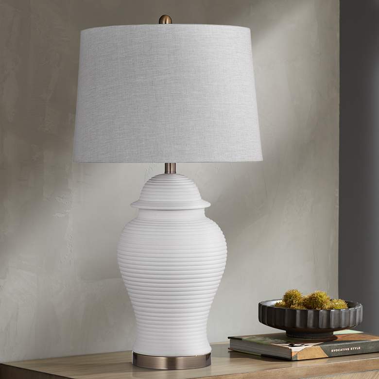 Image 1 Hawkesbury White Ribbed Ceramic Table Lamp