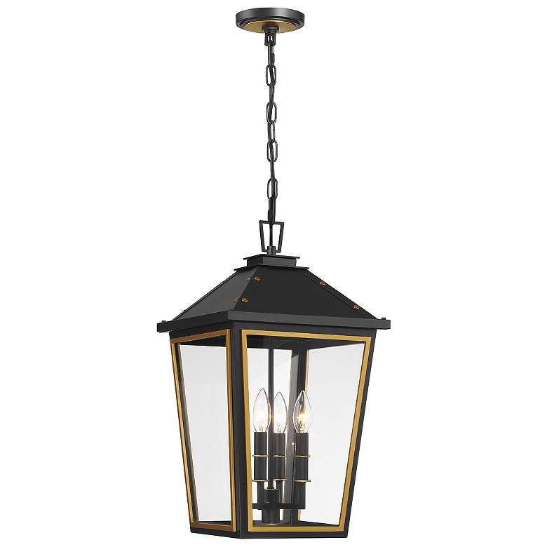 Image 1 Hawkins 21 1/2"H Black w/ Gold 4-Light Outdoor Hanging Light