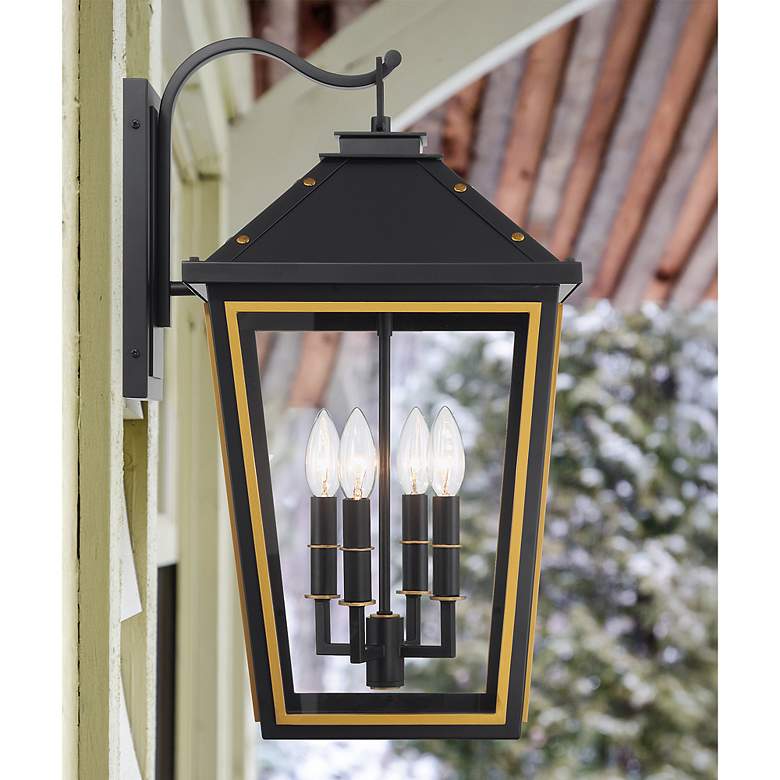 Image 1 Hawkins 22 1/2"H Black and Gold 4-Light Outdoor Wall Light
