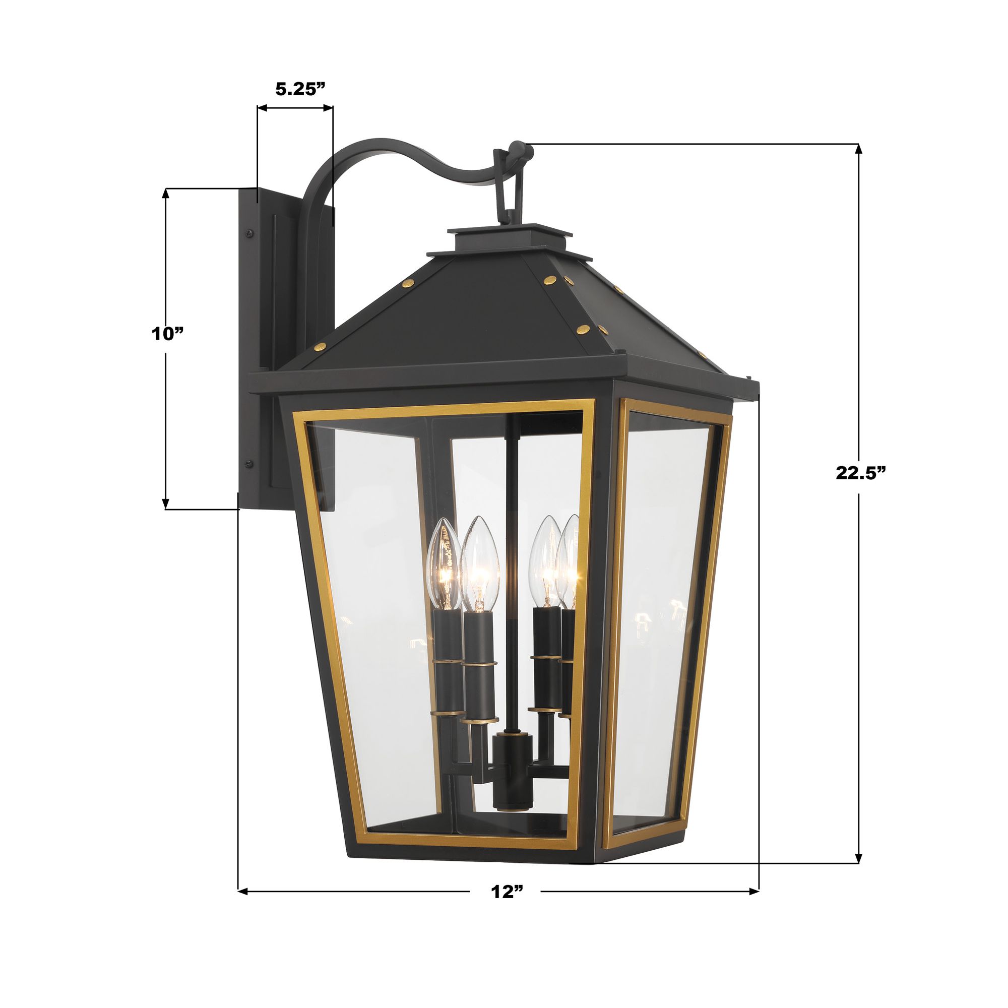 Hawkins 22 1/2"H Black and Gold 4-Light Outdoor Wall Light