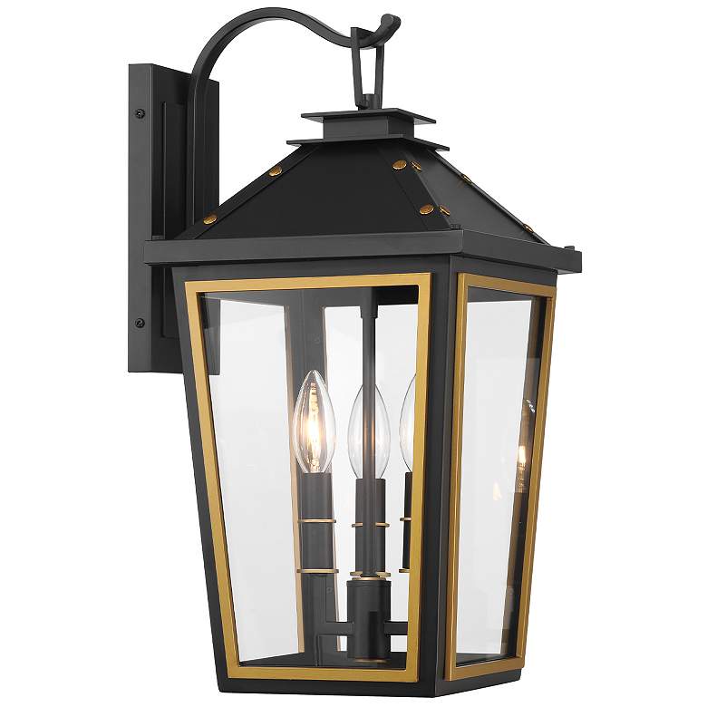 Image 2 Hawkins 3 Light Matte Black + Textured Gold Outdoor Sconce