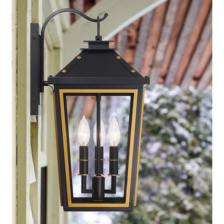 Image 1 Hawkins 3 Light Matte Black + Textured Gold Outdoor Sconce