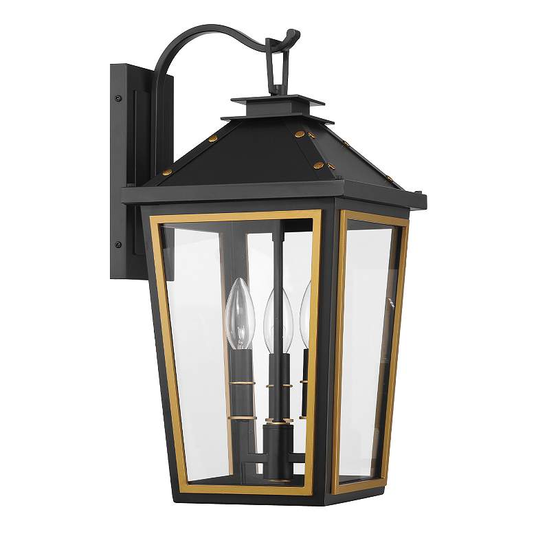 Image 3 Hawkins 3 Light Matte Black + Textured Gold Outdoor Sconce more views