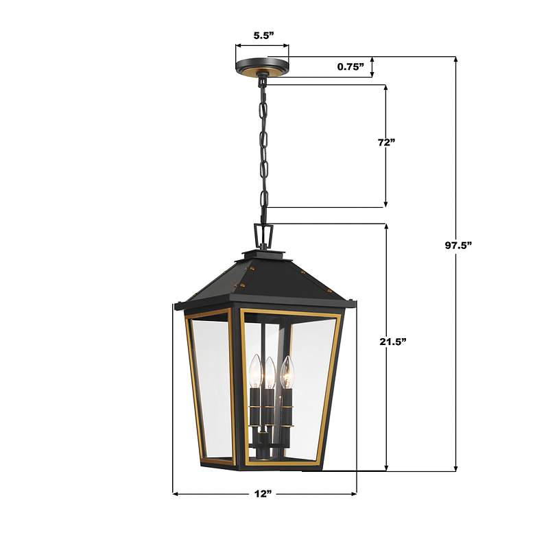 Image 3 Hawkins 4 Light Matte Black + Textured Gold Outdoor Pendant more views