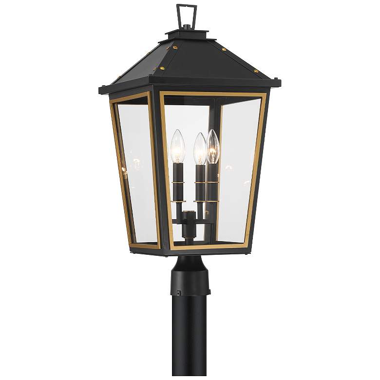 Image 2 Hawkins 4 Light Matte Black + Textured Gold Outdoor Post
