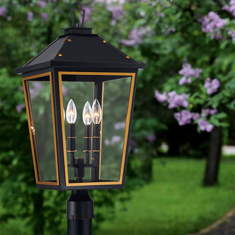 Image 7 Hawkins 4 Light Matte Black + Textured Gold Outdoor Post more views