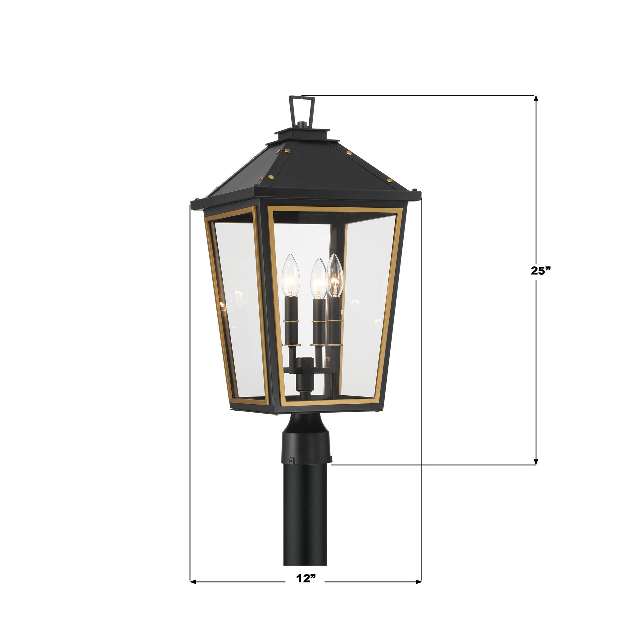 Hawkins 4 Light Matte Black + Textured Gold Outdoor Post