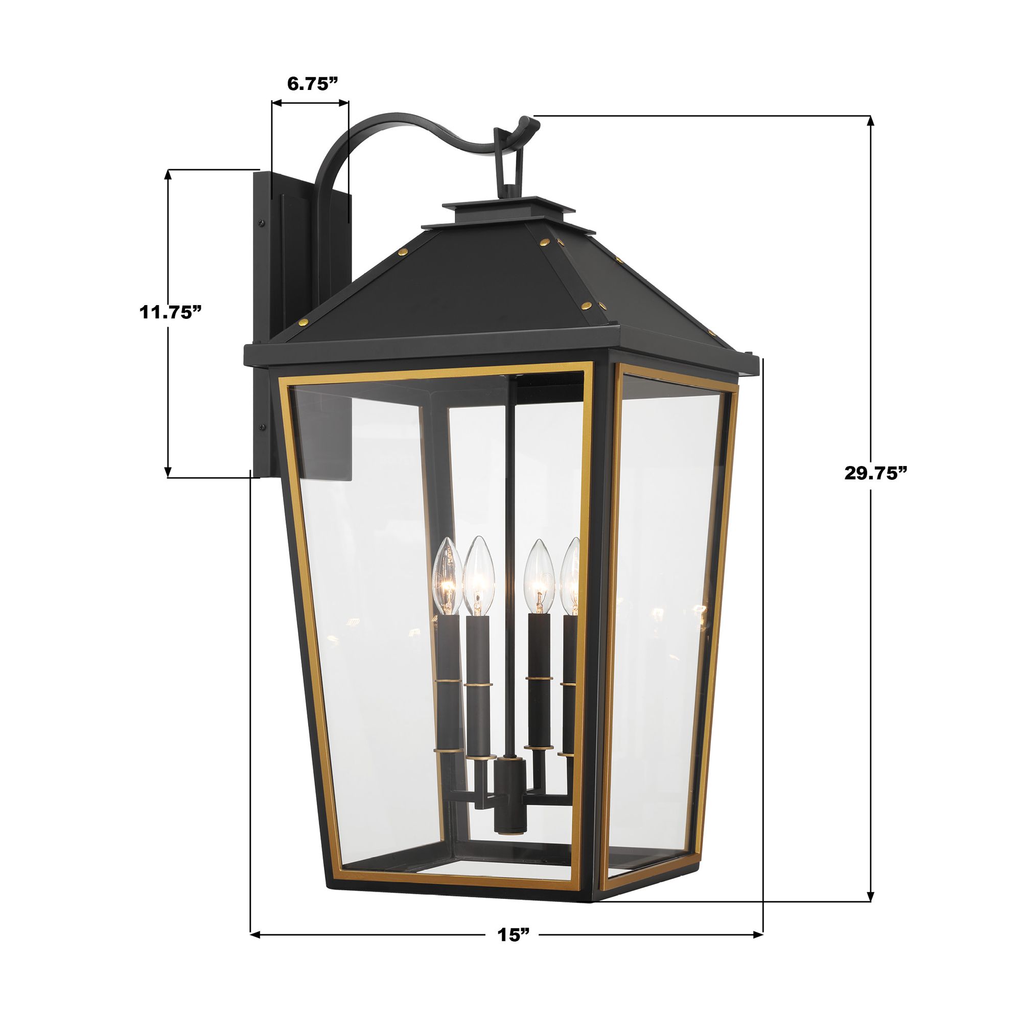 Hawkins 4 Light Matte Black + Textured Gold Outdoor Sconce