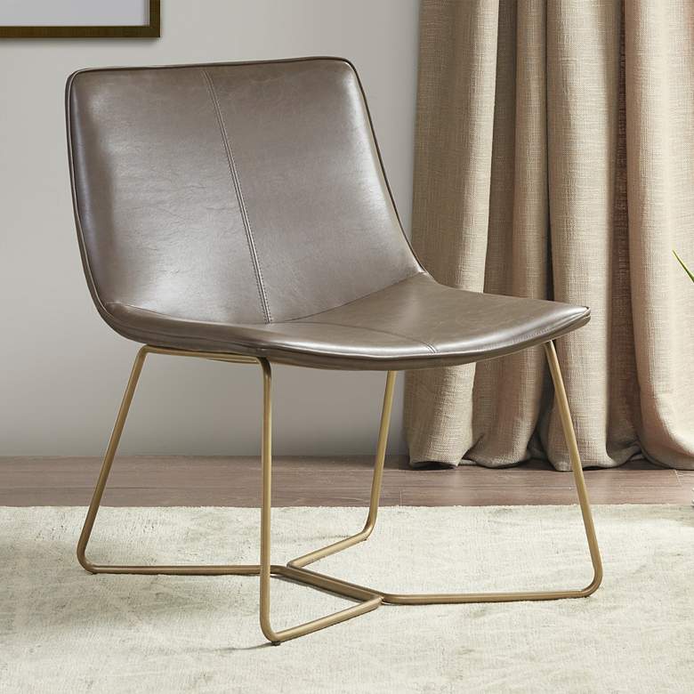 Image 1 Hawkins Brown Faux Leather Modern Accent chair