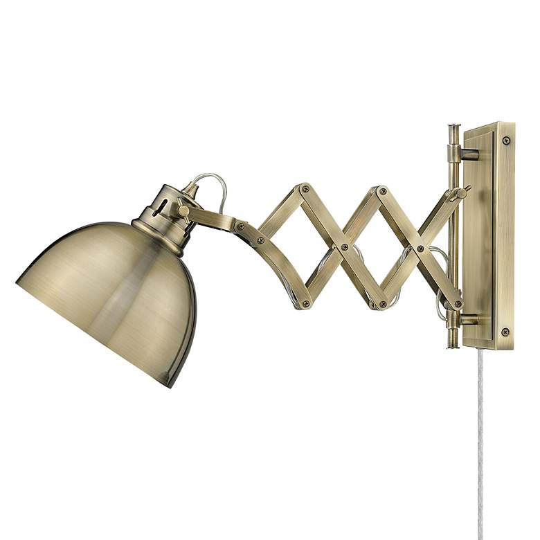 Image 3 Hawthorn 10" High Aged Brass Finish Plug-In Swing Arm Wall Lamp more views