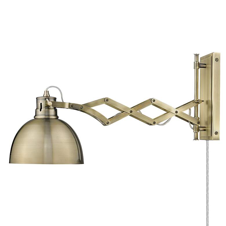 Image 3 Hawthorn 10" High Aged Brass Finish Plug-In Swing Arm Wall Lamp more views