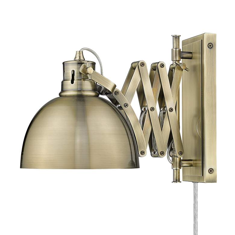 Image 4 Hawthorn 10" High Aged Brass Finish Plug-In Swing Arm Wall Lamp more views