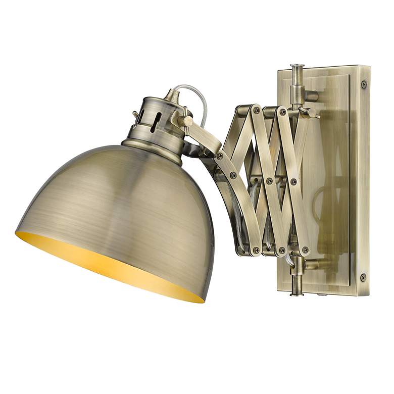 Image 5 Hawthorn 10" High Aged Brass Finish Plug-In Swing Arm Wall Lamp more views