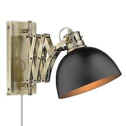 Hawthorn 10&quot; High Brass and Matte Black Plug-In Swing Arm Wall Lamp
