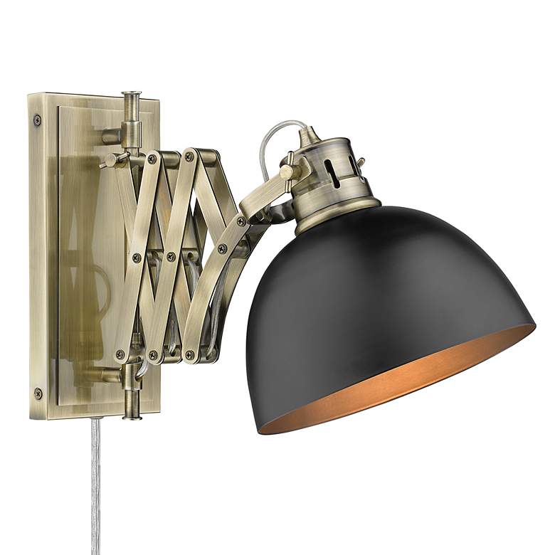 Image 1 Hawthorn 10" High Brass and Matte Black Plug-In Swing Arm Wall Lamp