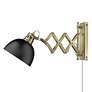 Hawthorn 10" High Brass and Matte Black Plug-In Swing Arm Wall Lamp