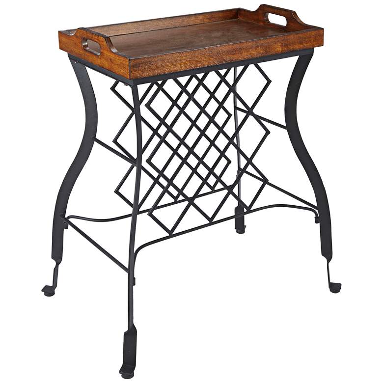 Image 1 Hawthorne 23 3/4 inch Wide Wood and Steel Wine Rack Side Table