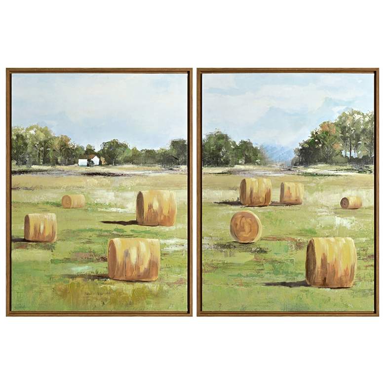 Image 1 Hay Rolls Framed Canvas Painting Set of 2