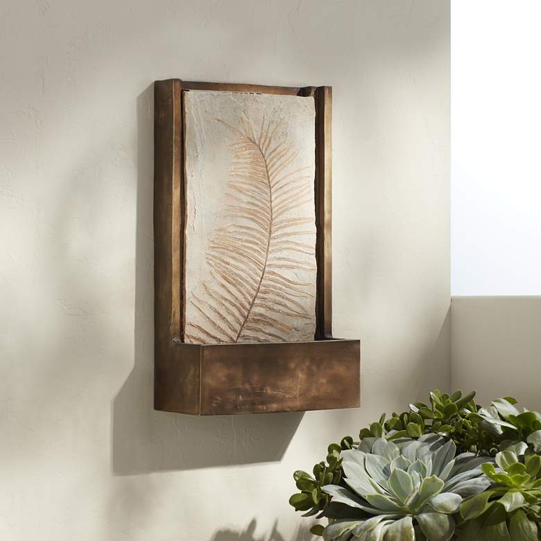 Image 1 Hayat 23" High Bronze and Gold Finish Leaf Wall Fountain