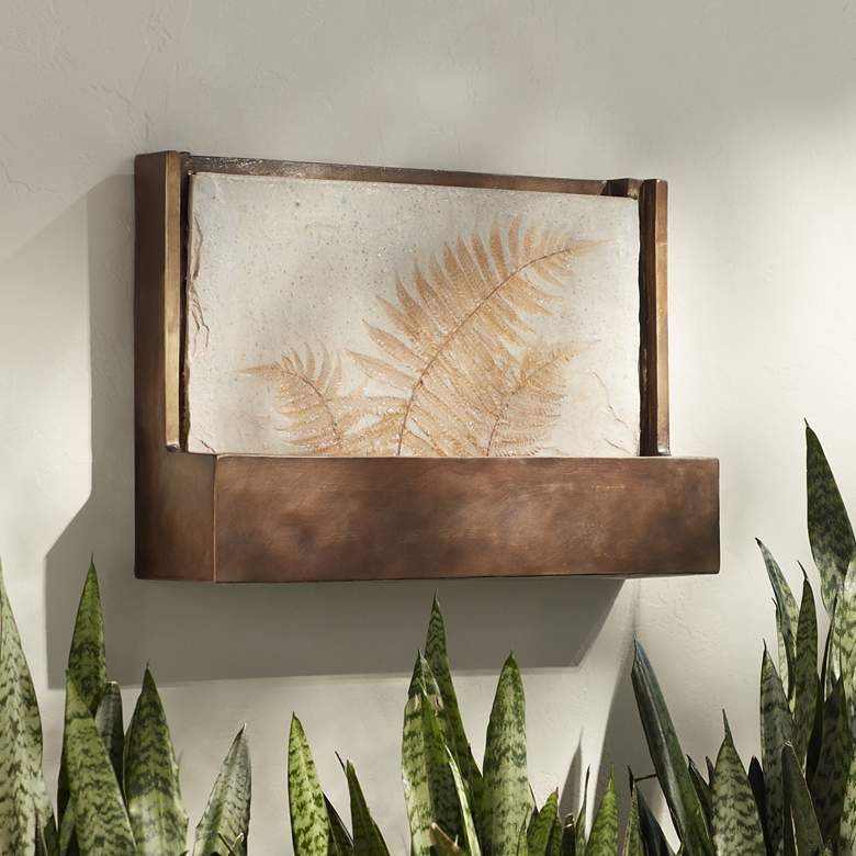 Image 1 Hayat 23" Wide Bronze Leaf Wall Fountain