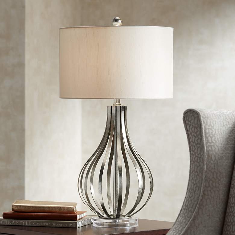 Image 1 Hayden Silver Finish Open Gourd Table Lamp by Possini Euro