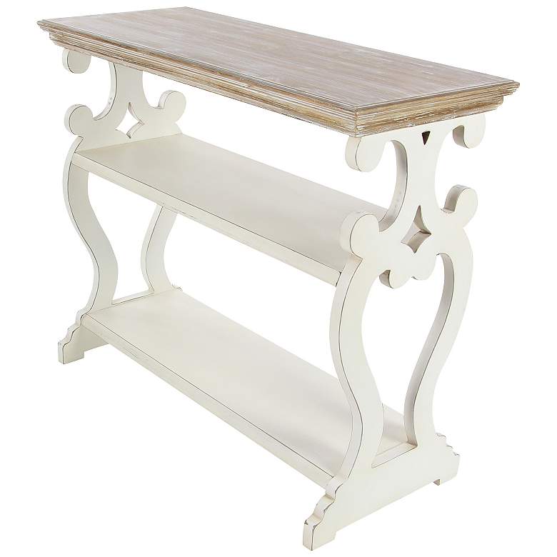 Image 4 Hayley 38"W White Brown Wood Scroll 2-Shelf Console Table more views