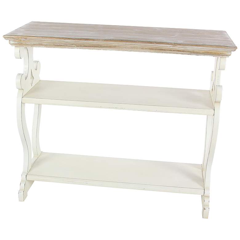 Image 5 Hayley 38 inchW White Brown Wood Scroll 2-Shelf Console Table more views