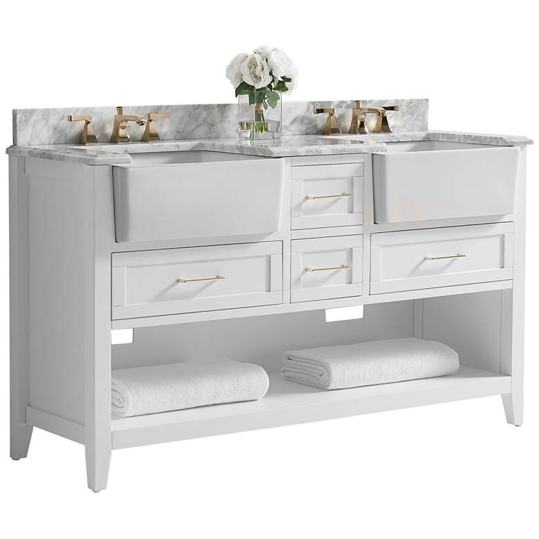Image 1 Hayley 60 inch Wide White Double Sink Bath Vanity Cabinet Set