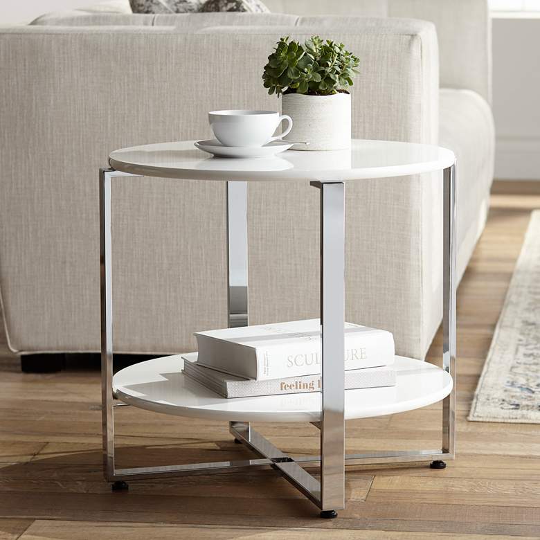 Image 1 Haylie 23 1/2" Wide White and Chrome Modern Accent Table