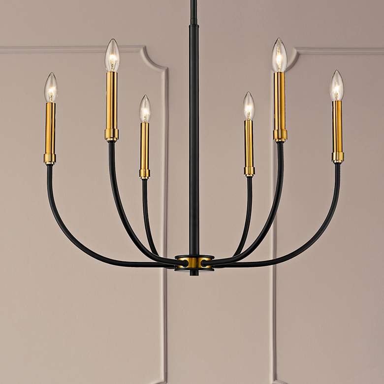 Image 2 Haylie 26"W Matte Black and Olde Brass 6-Light Chandelier