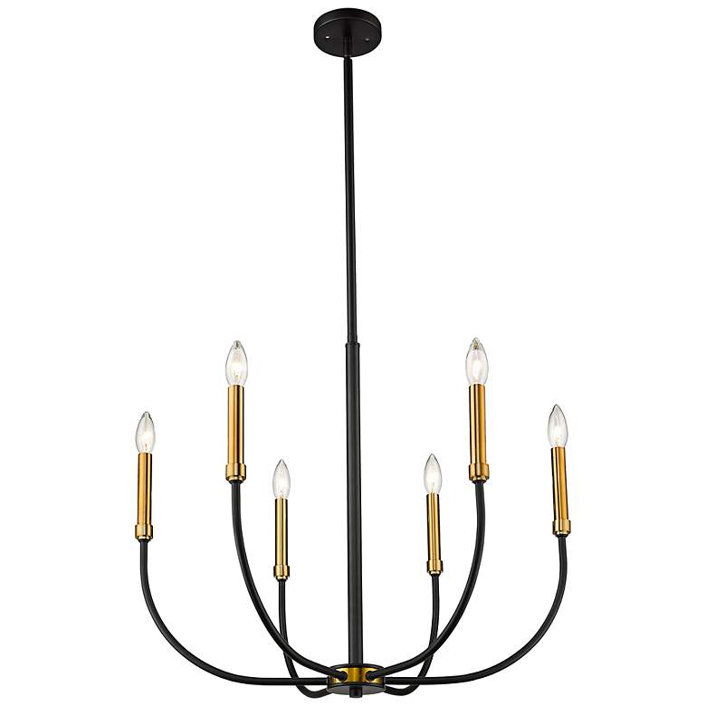 Image 7 Haylie 26"W Matte Black and Olde Brass 6-Light Chandelier more views