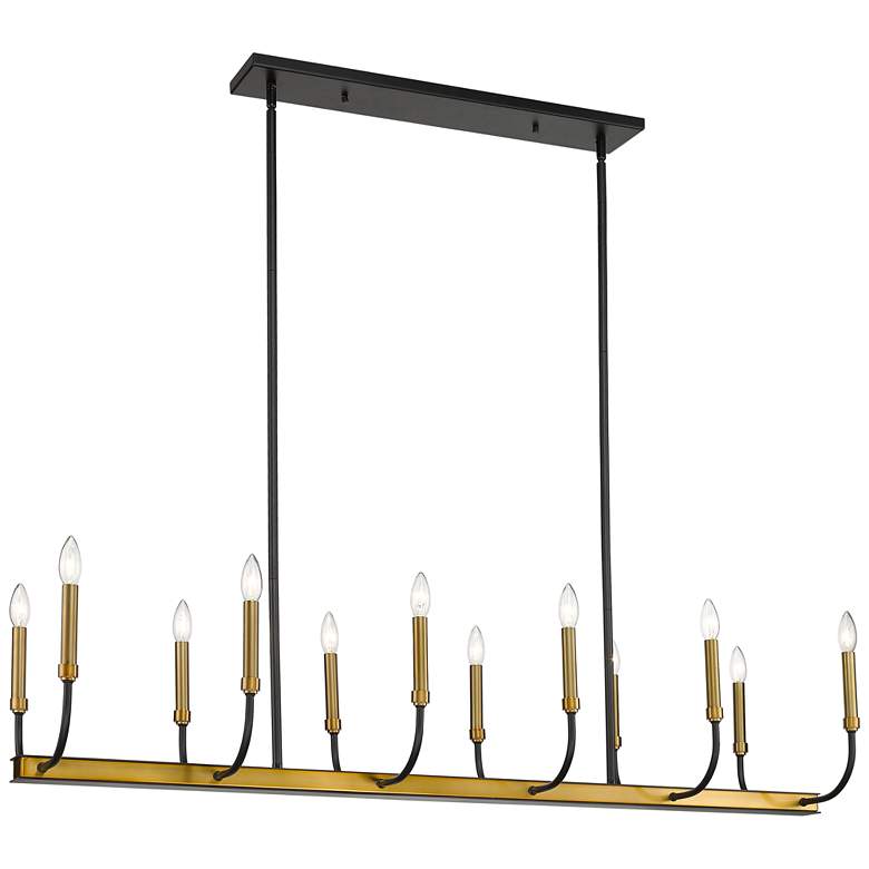 Image 1 Haylie 56"W Matte Black Brass 12-Light Island Chandelier