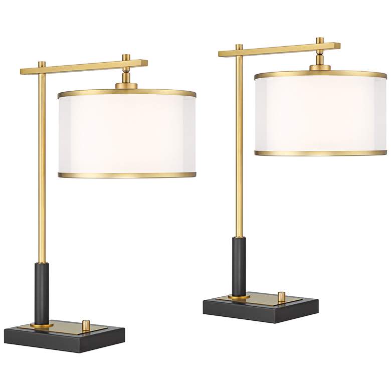 Image 2 Hayven Gold Black Desk Lamps Set of 2 with Dual USB Ports