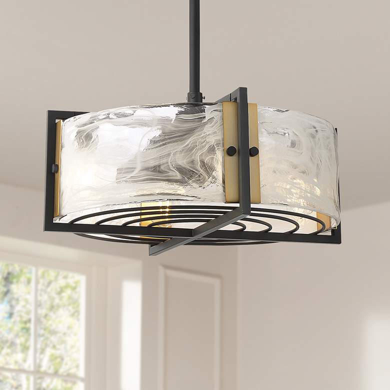 Image 1 Hayward 4-Light Fan D'Lier in Matte Black with Warm Brass Accents
