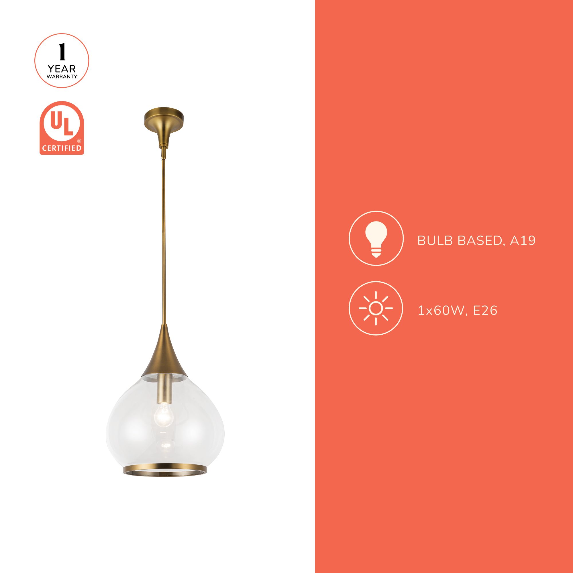 Hazel 14 1/4" Wide Aged Gold and Clear Glass Pendant Light