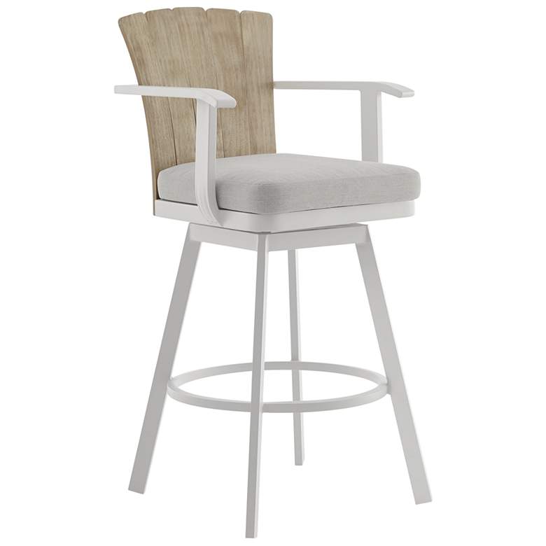 Image 1 Hazel 26 in. Outdoor Barstool in Aluminum, Teak Wood, Argent Gray Cushions