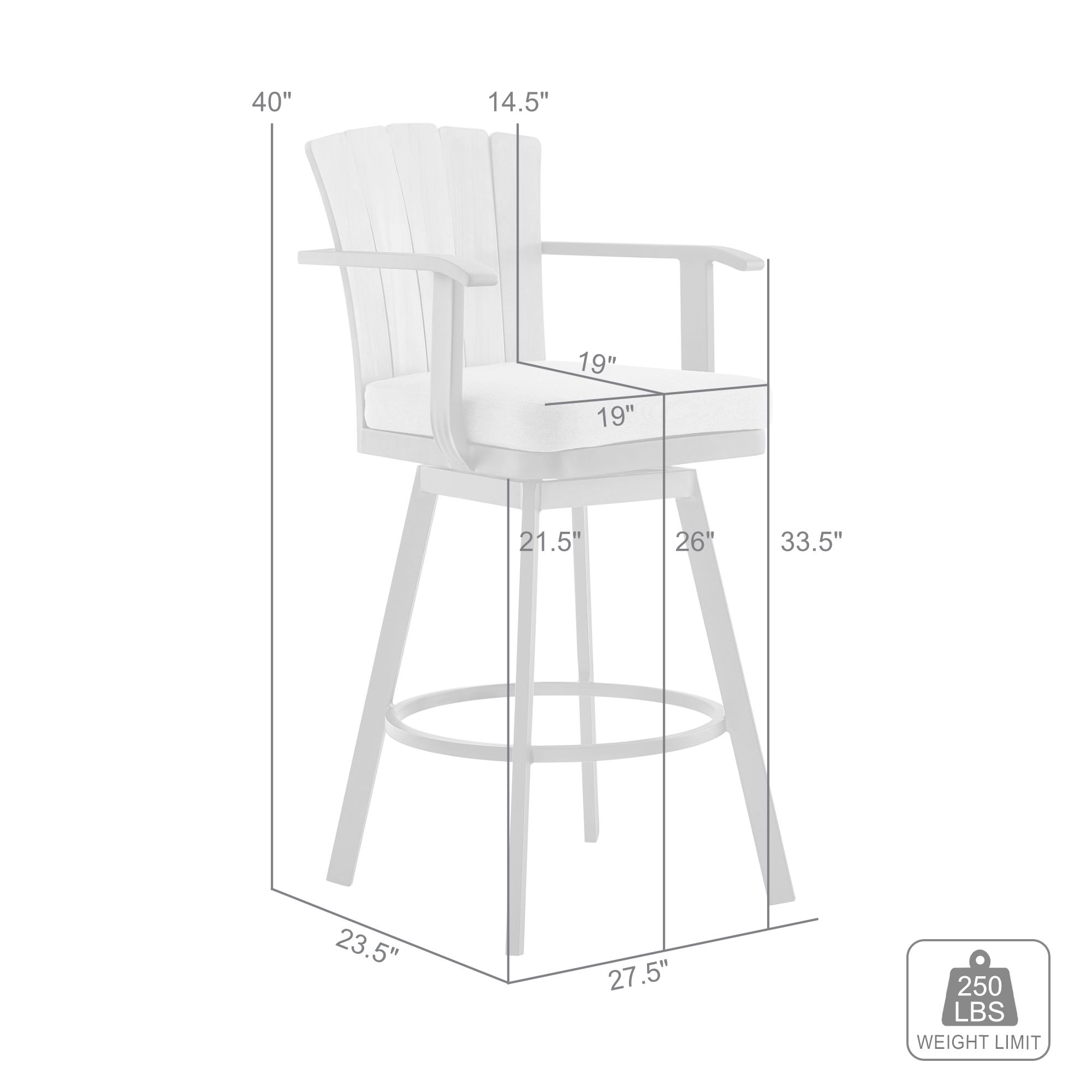 Hazel 26 in. Outdoor Barstool in Aluminum, Teak Wood, Argent Gray Cushions