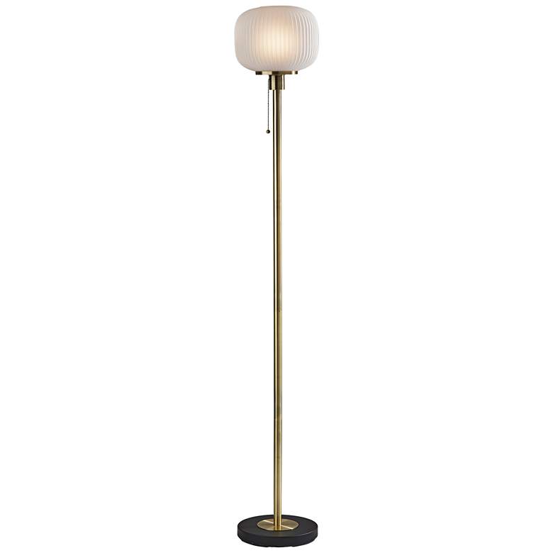 Image 1 Hazel Antique Brass and Frosted Ribbed Glass Floor Lamp