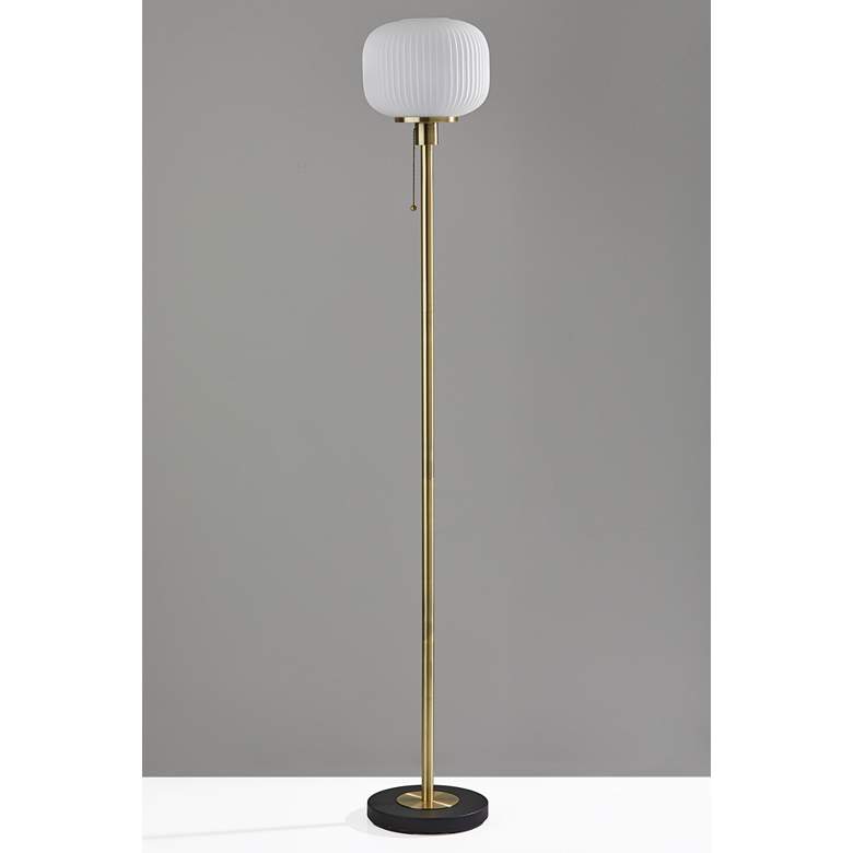 Image 2 Hazel Antique Brass and Frosted Ribbed Glass Floor Lamp more views